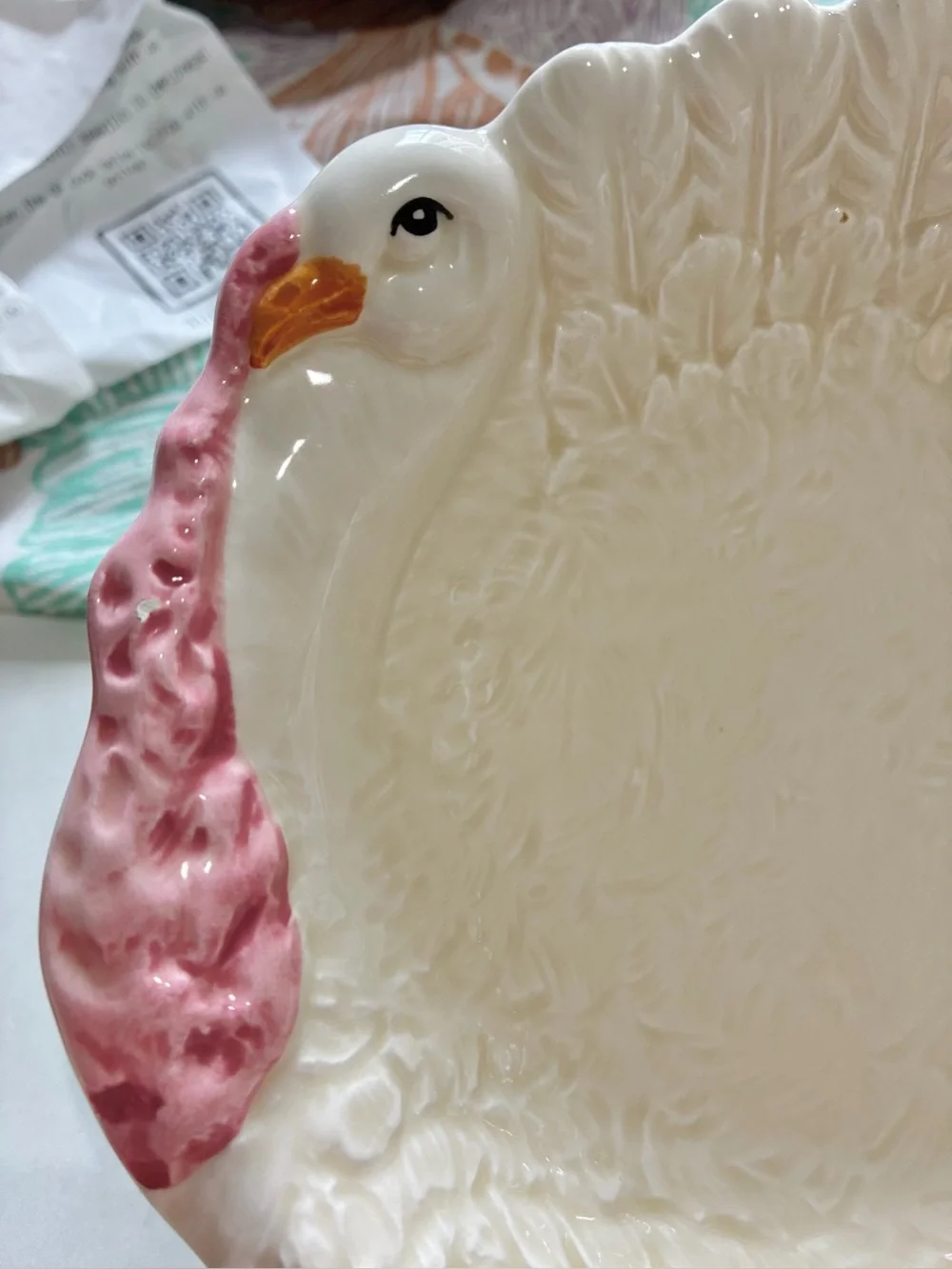 Turkey Serving Bowl, Embossed, Scalloped Edge and Handpainted. 1970s Japan. EC